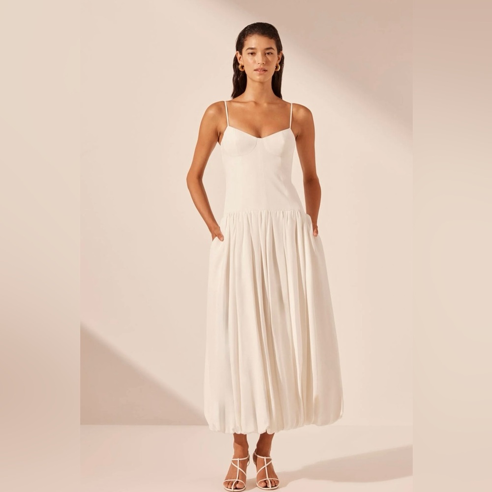 NWT Shona Joy Vento Bustier Bubble Midi Dress in Ivory
